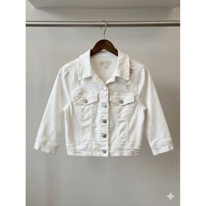 Risen Denim Jacket Women Size Small White Distressed Cropped RDJ9007